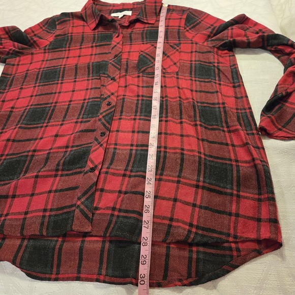 Two‎ Vince Camuto Shirt L Heather Red Gray Soft Plaid Flannel Long Bell Sl Tunic - Picture 5 of 9